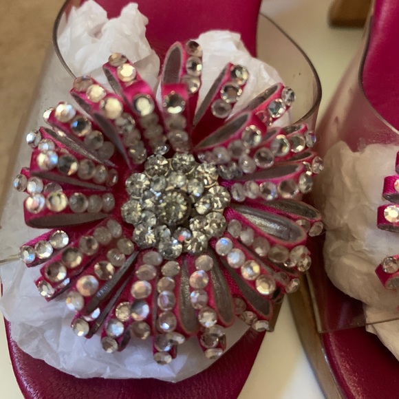 Vintage Betsey Johnson Hot Pink Rhinestone Heels - Picture 2 of 5